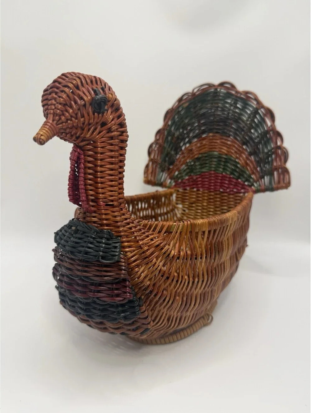 Vintage Wicker Turkey Woven Rattan Bread Basket Planter Farmhouse Country  Decor